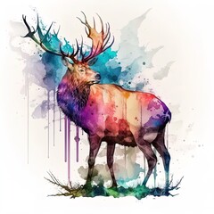 deer painted with watercolors isolated on white background. Generated by AI.