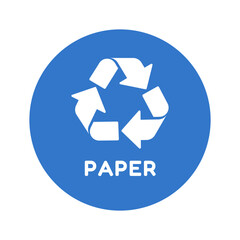 Vector paper recycling symbol color. Blue recycle symbol on white background.