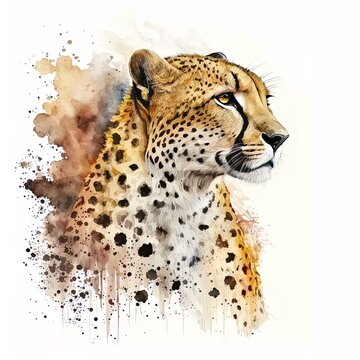 cheetah drawn with watercolors isolated on white background. Generated by AI.