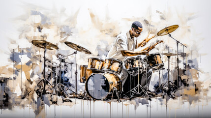 Independent Jazz Musicians Playing Solo Instruments Abstract Illustration and Painting Digital Art Generative AI KI Wallpaper Background Backdrop - obrazy, fototapety, plakaty