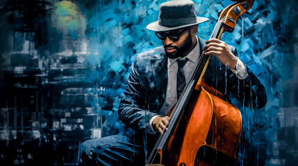 Fototapeta na wymiar Independent Jazz Musicians Playing Solo Instruments Abstract Illustration and Painting Digital Art Generative AI KI Wallpaper Background Backdrop 
