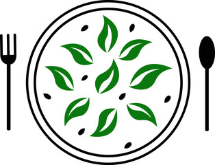 Illustration of a vegetable salad in a plate. A hand-drawn vector drawing with a black outline highlighted on a white background. Traditional vegetable cuisine, recipe, menu, cooking. Food icon.