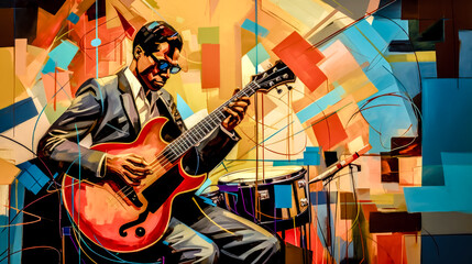 Independent Jazz Musicians Playing Solo Instruments Abstract Illustration and Painting Digital Art Generative AI KI Wallpaper Background Backdrop 