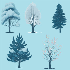 Minimal style tree painting hand drawn. Winter tree watercolor vector illustration. Set of graphics trees elements drawing for architecture and landscape design.	