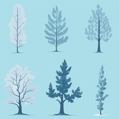 Minimal style tree painting hand drawn. Winter tree watercolor vector illustration. Set of graphics trees elements drawing for architecture and landscape design.	