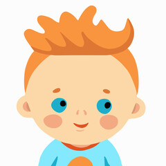 Vector isolated illustration of baby boy portrait. A boy with red hair. Kindergarten.