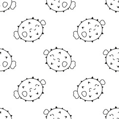 cartoon vector seamless pattern with puffer fish