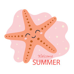 cartoon summer illustration with cute starfish character