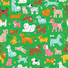 Fototapeta premium Seamless pattern with dogs in a funny cartoon style. Vector illustration background.