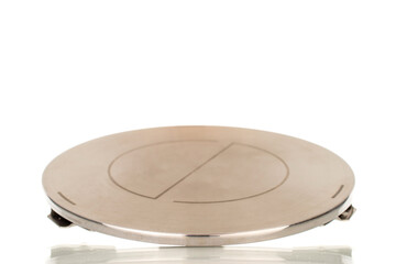 One metal adapter for induction surface, macro, isolated on white background.