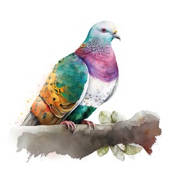 fruit dove hand drawn with watercolors isolated on white background. Generated by AI.