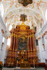 Fototapeta na wymiar Interior of Jesuit church in Lucerne, Switzerland