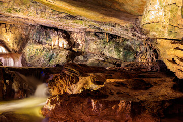 St. Beatus Caves with stalactites and stalagmites below Beatenberg near Interlaken in Bern canton in Switzerland