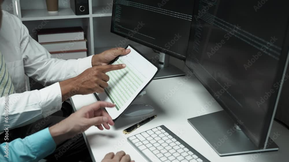 Poster Asian IT Programmer Working on Desktop Computer. Male Specialist Creating Innovative Software. Engineer Developing App, Program.