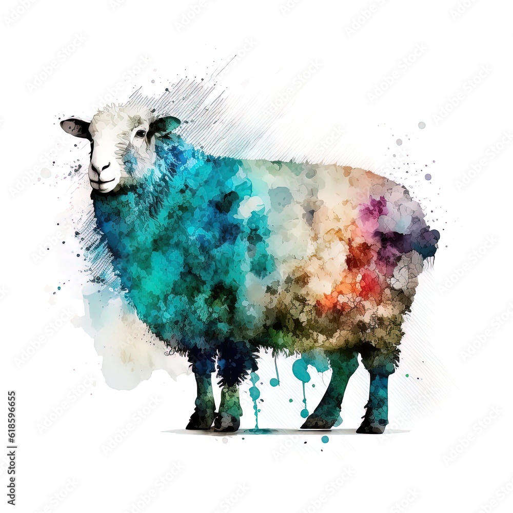 Poster sheep painted with watercolors isolated on white background. generated by ai.