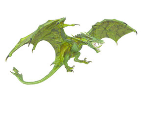 dragon is attacking on white background side view