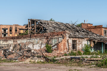 Destroyed building after artillery shelling in Trostyanets on June 18, 2023 in Sumy Oblast,...