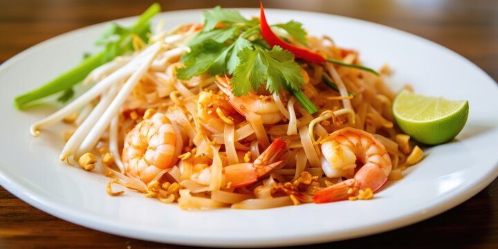 pad thai on white plate created with Generative AI