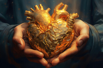 Person holding a golden human heart