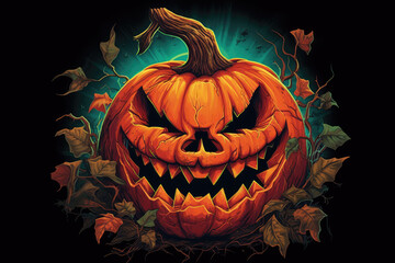 A spooky carved Halloween pumpkin