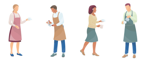 Fototapeta premium male and female African American barista making coffee color vector illustration