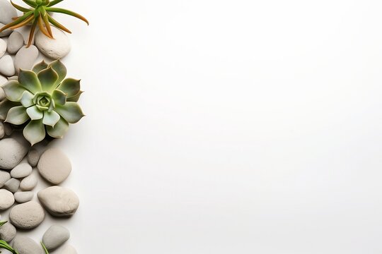 Succulent Oasis: Serene Botanical and River Rock Blank Canvas for Social Media