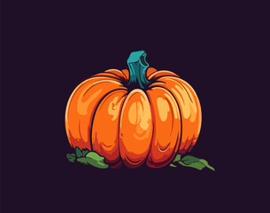 Cartoon pumpkin on a dark background. Vector illustration