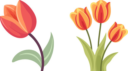 Elegant Tulip Blooms, Flat Color Art