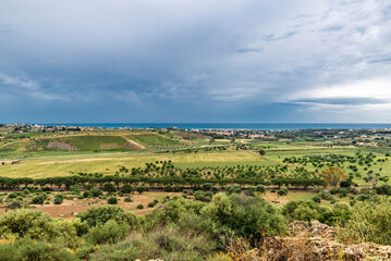 Fototapeta premium Farm fields in Agrigento, Sicily, Italy