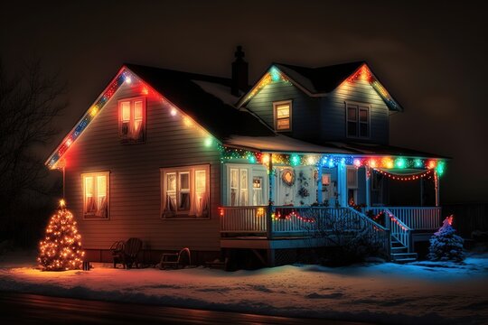 holiday house lights. AI generation