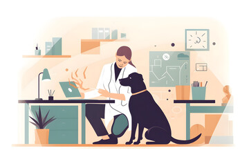  Flat vector illustration female veterinarian examining do 