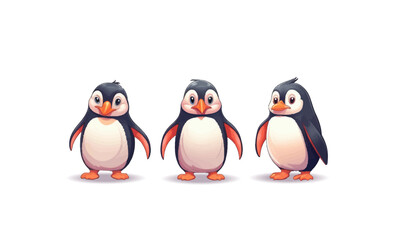 Fototapeta premium Cartoon penguins in different poses with emotions on an isolated background. Vector illustration