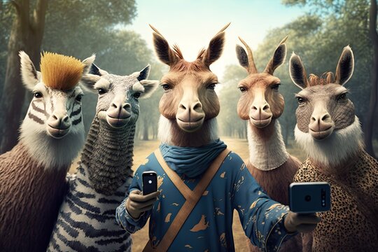 Fantasy image of a man in a fantasy forest with llamas
