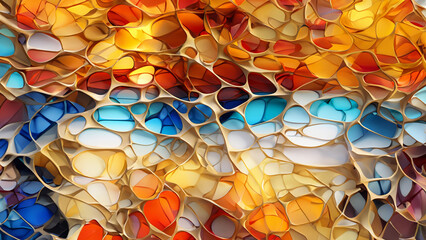 Abstrakte kunstvolle Tiffany Glas Mosaik Scheibe Hintergrund Motiv Nahaufnahme, ai generativ