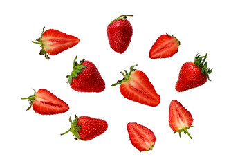 strawberry berries whole and halves transparent background PNG