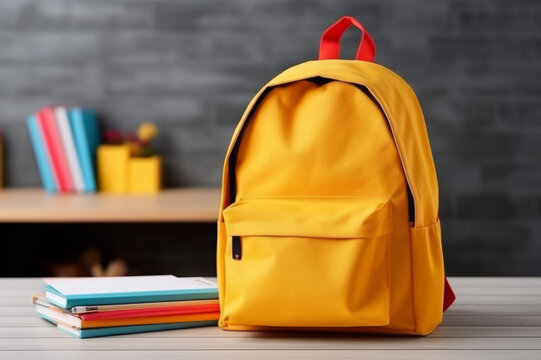 Back to school and happy time! School supplies with apple on bright, colorful background. Created using AI tool
