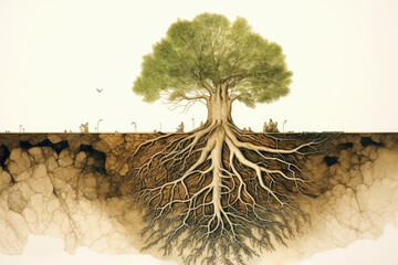 A cross section of a tree underground