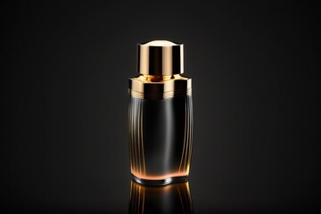 Naklejka premium Cosmetic bottle with highlights on a black background generated by AI