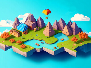 Isometric landscape floating in the sky