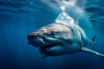 Naklejka premium Plastic Pollution In Ocean generated by AI