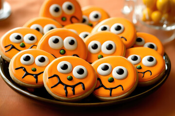 Cute face Halloween orange cookies