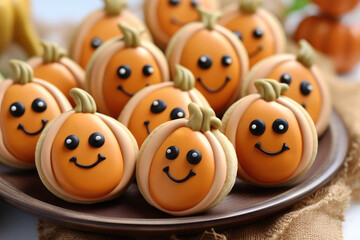 Cute Halloween pumpkin cookies with smiles