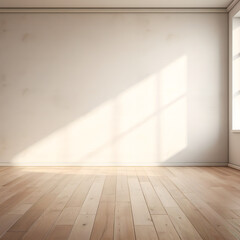Minimal Well-Lit Interior with Textured White Wall, Window, and Wooden Flooring, Accent Light, Product Display, Presentation, Mockup