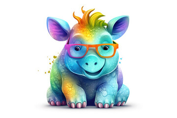 Rainbow pig with glasses isolated on a white background