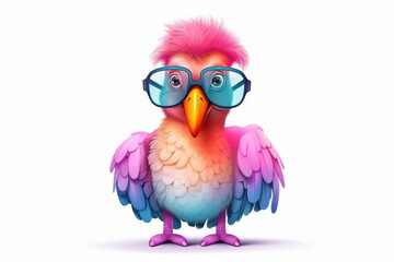 Rainbow bird wearing glasses isolated on a white background