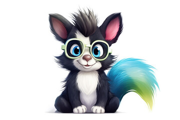 Colorful skunk wearing glasses isolated on a white background