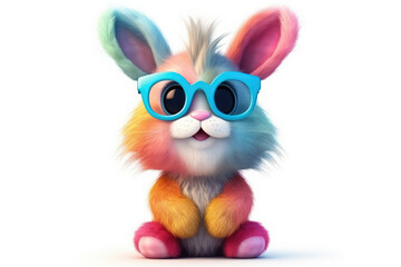 Fototapeta na wymiar Colorful Bunny rabbit wearing glasses isolated on a white background