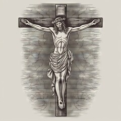 Crucifix cross with Jesus sketch hand drawn engraved style religion Vector illustration "ai genarated "