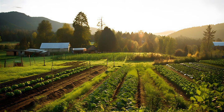 Sustainable Agriculture - A farmer in a field using eco-friendly methods such as crop rotation and natural pest control. Generative ai.