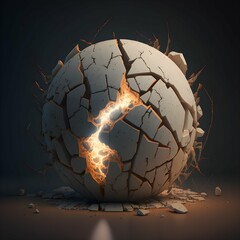 cracked stone sphere with a glowing sphere inside concept art media sculpture volumetric lighting octane render no background 